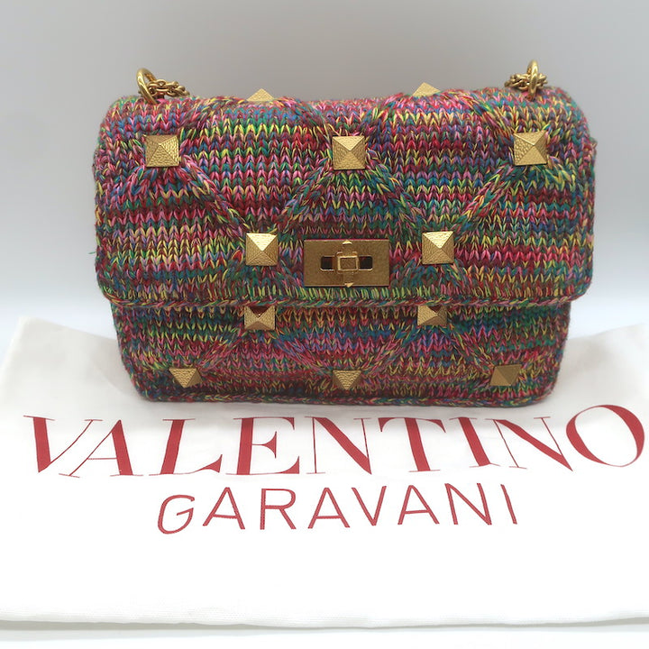 Valentino Roman Stud Rainbow Knit Chain Strap Shoulder Bag NEW