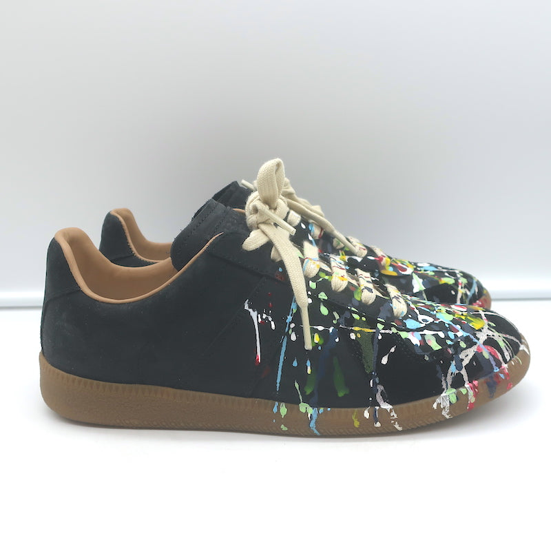 Maison Margiela Replica Paint Splatter Low Top Sneakers Black Suede Size 40 NEW