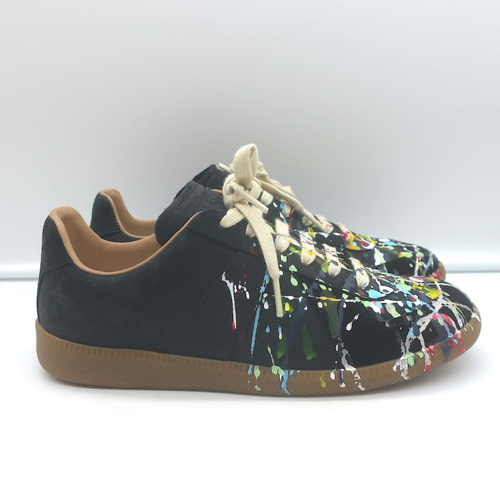 Maison Margiela Replica Paint Splatter Low Top Sneakers Black Suede Size 40 NEW
