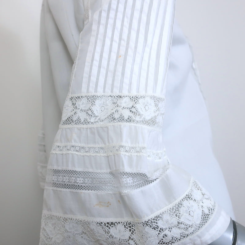 Roberto Cavalli Lace-Trimmed Bell Sleeve Shirt White Cotton Size 40