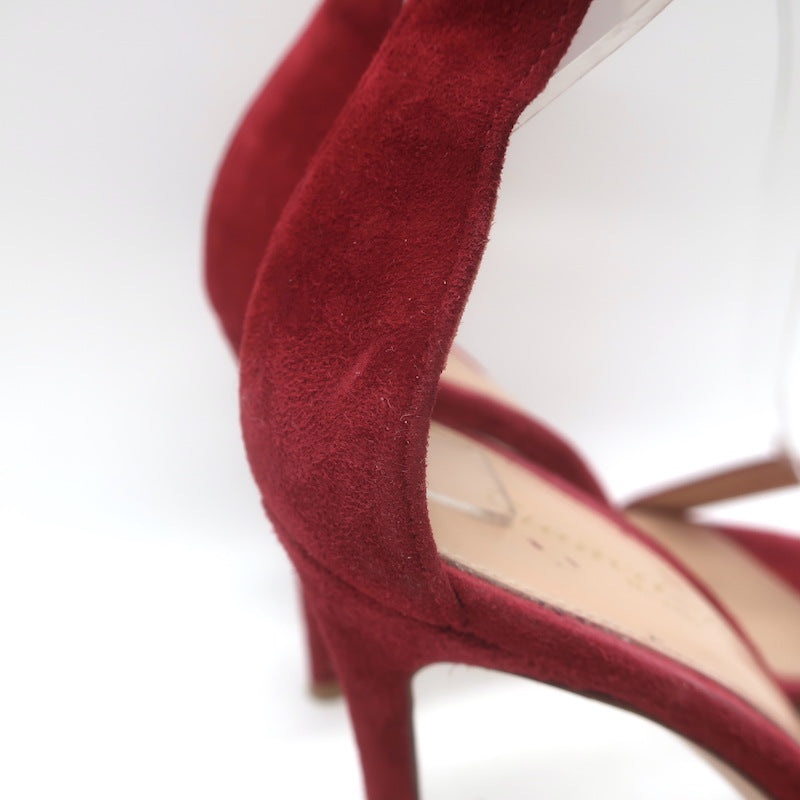 Gianvito Rossi Portofino 105 Ankle Strap Sandals Red Suede Size 37