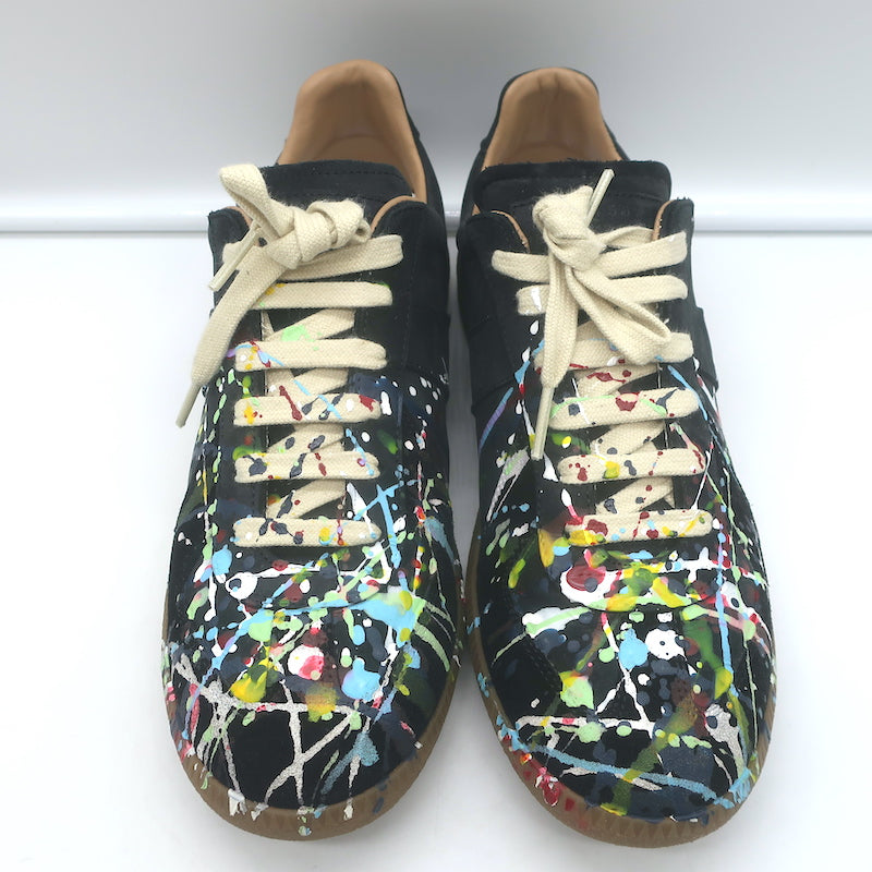 Maison Margiela Replica Paint Splatter Low Top Sneakers Black Suede Size 40 NEW