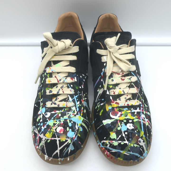 Maison Margiela Replica Paint Splatter Low Top Sneakers Black Suede Size 40 NEW