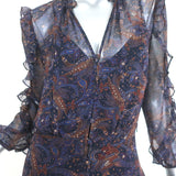 Veronica Beard Tiered Midi Dress Sabina Navy/Multi Paisley Print Chiffon Size 4