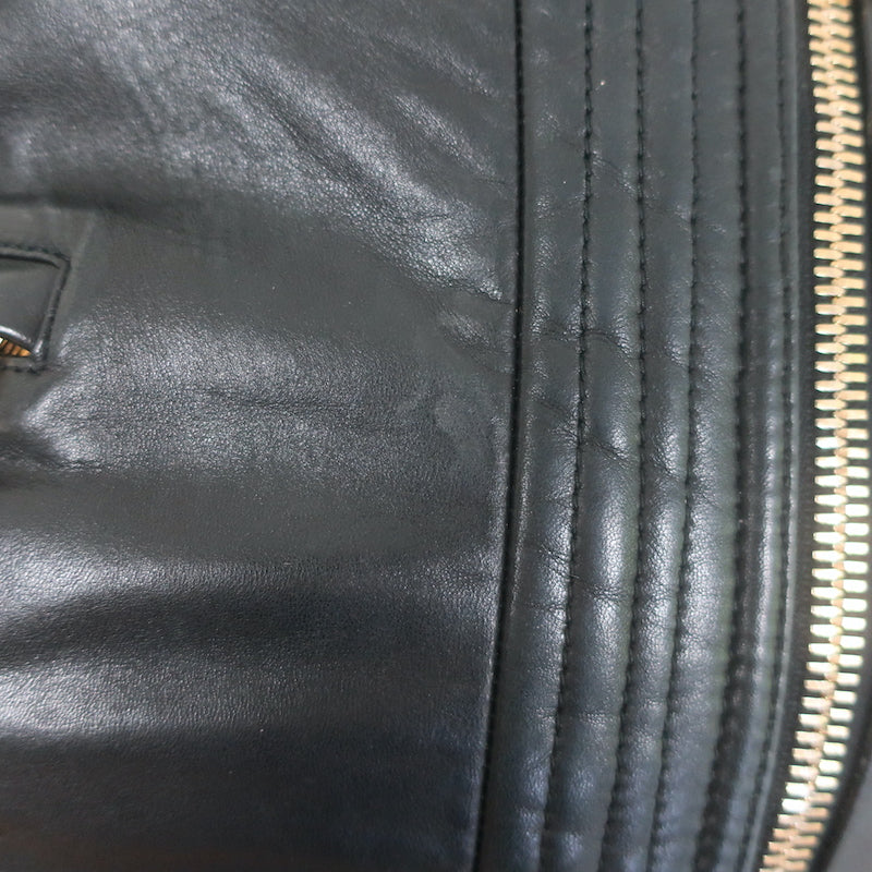 Balmain Multi-Pocket Leather Moto Jacket Black Quilted Leather Size 36