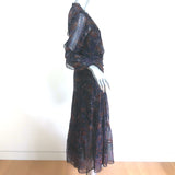 Veronica Beard Tiered Midi Dress Sabina Navy/Multi Paisley Print Chiffon Size 4