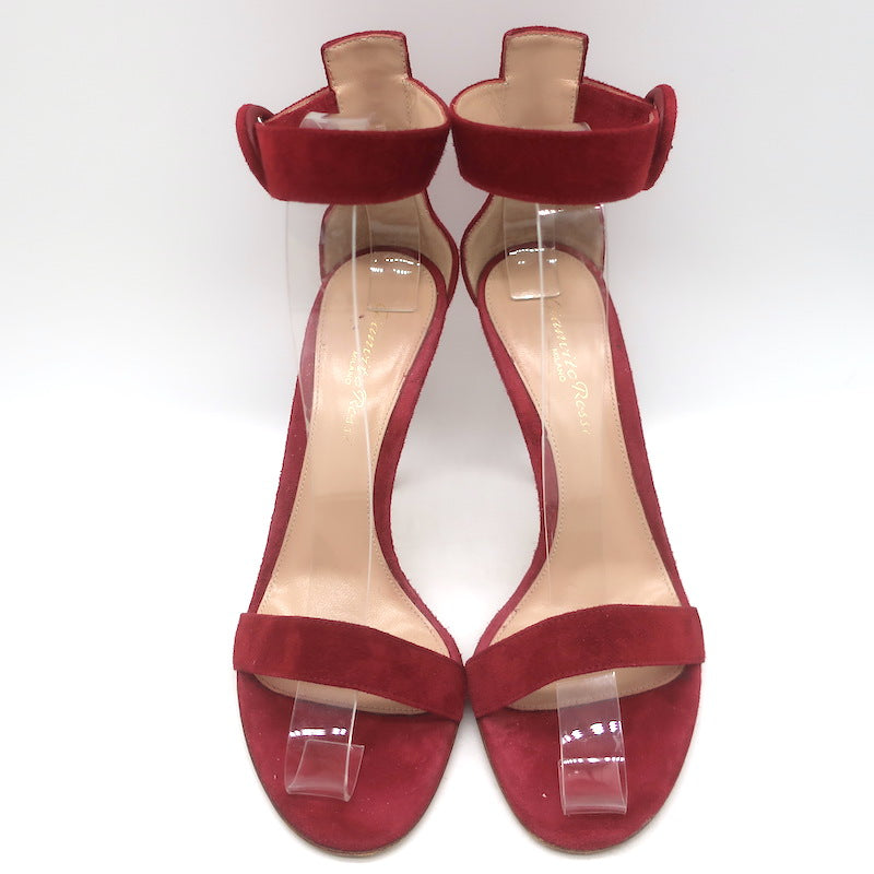 Gianvito Rossi Portofino 105 Ankle Strap Sandals Red Suede Size 37