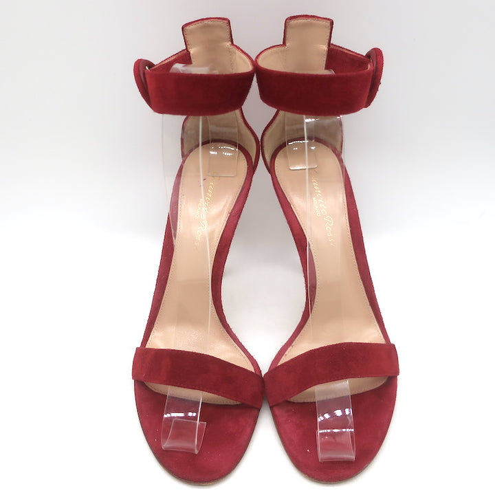 Gianvito Rossi Portofino 105 Ankle Strap Sandals Red Suede Size 37