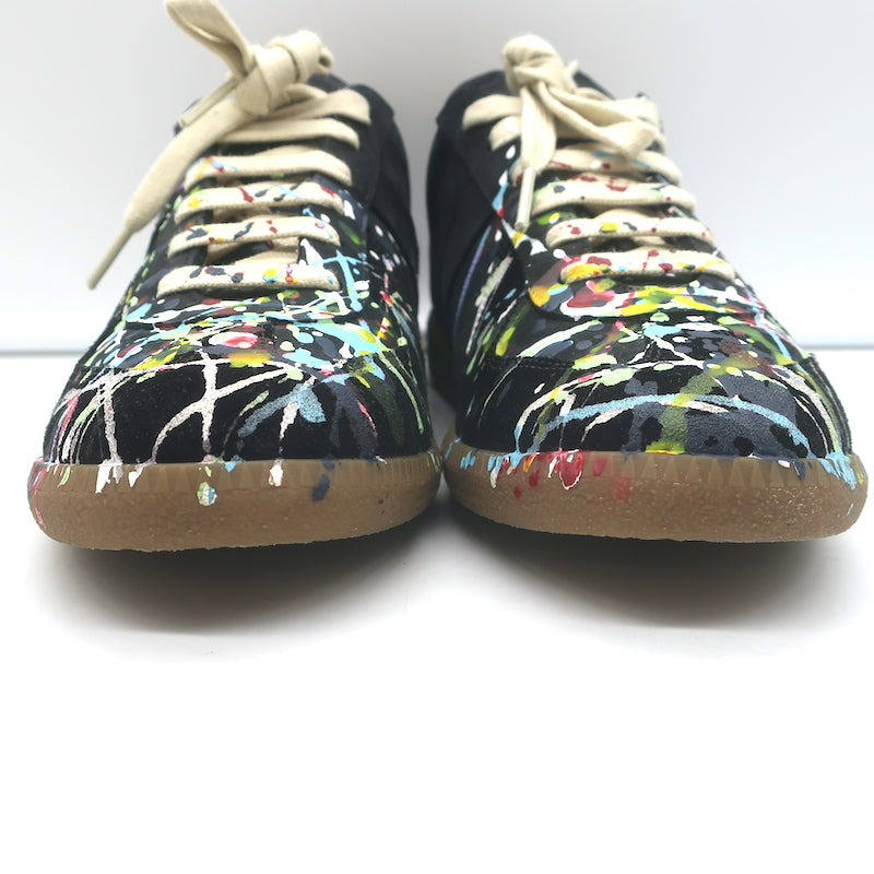 Maison Margiela Replica Paint Splatter Low Top Sneakers Black Suede Size 40 NEW