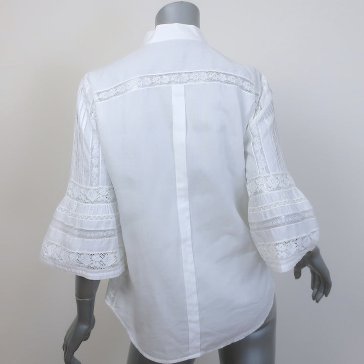 Roberto Cavalli Lace-Trimmed Bell Sleeve Shirt White Cotton Size 40