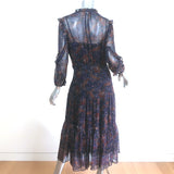 Veronica Beard Tiered Midi Dress Sabina Navy/Multi Paisley Print Chiffon Size 4