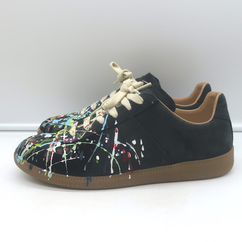 Maison Margiela Replica Paint Splatter Low Top Sneakers Black Suede Size 40 NEW