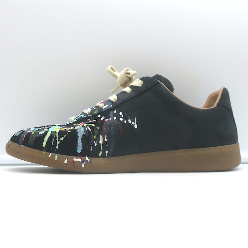 Maison Margiela Replica Paint Splatter Low Top Sneakers Black Suede Size 40 NEW