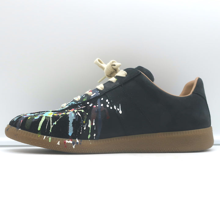 Maison Margiela Replica Paint Splatter Low Top Sneakers Black Suede Size 40 NEW