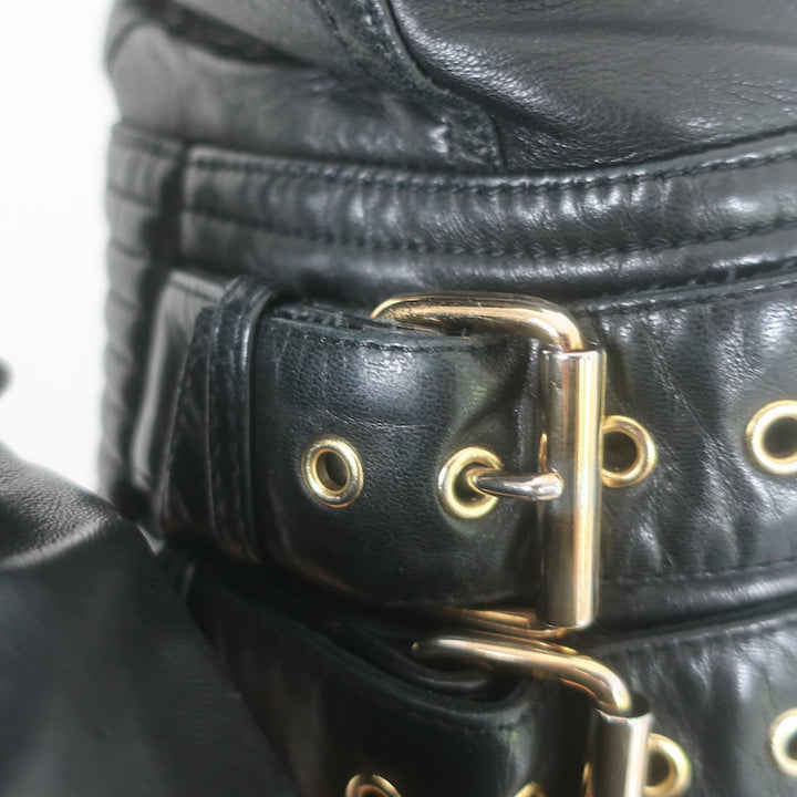 Balmain Multi-Pocket Leather Moto Jacket Black Quilted Leather Size 36