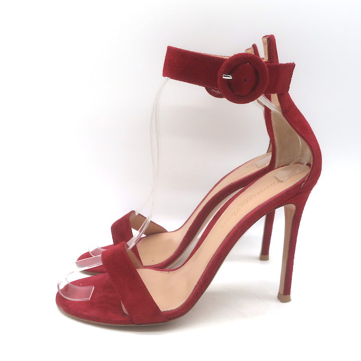 Gianvito Rossi Portofino 105 Ankle Strap Sandals Red Suede Size 37