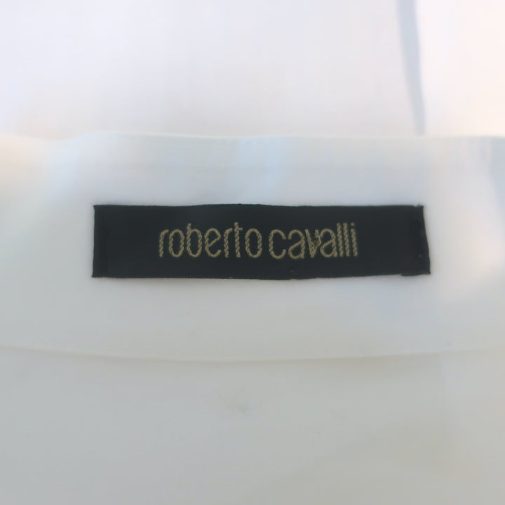 Roberto Cavalli Lace-Trimmed Bell Sleeve Shirt White Cotton Size 40
