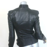 Balmain Multi-Pocket Leather Moto Jacket Black Quilted Leather Size 36