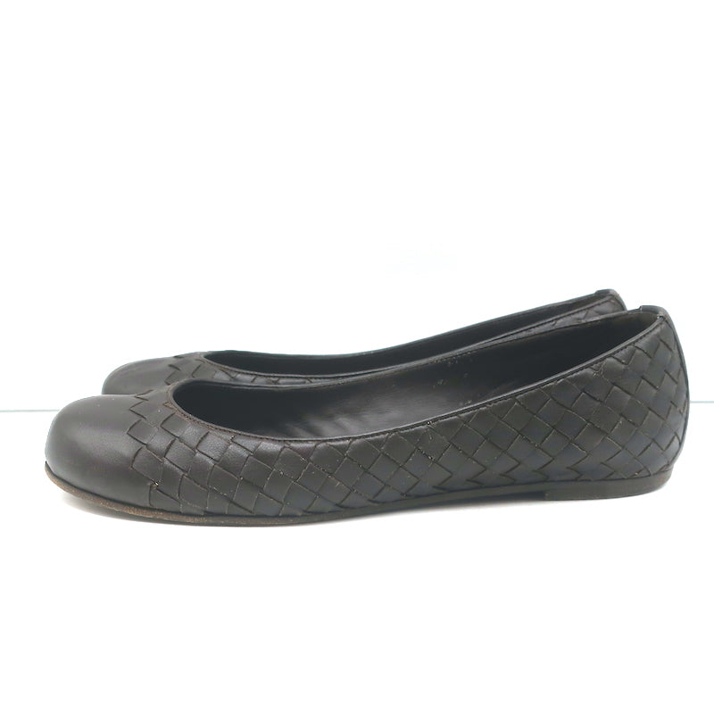 Bottega Veneta Intrecciato Leather Ballet Flats Dark Brown Size 38