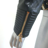 Balmain Multi-Pocket Leather Moto Jacket Black Quilted Leather Size 36