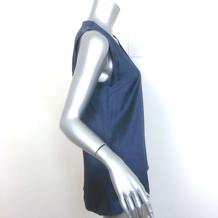 Brunello Cucinelli Stretch Silk Satin Tank Top Navy Size Medium V-Neck Blouse