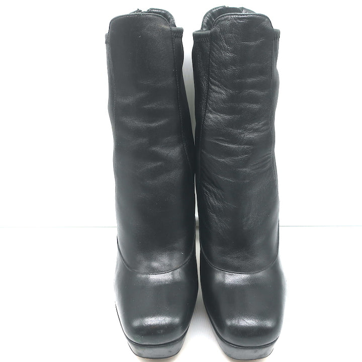 Miu Miu Platform Ankle Boots Black Leather Size 36.5