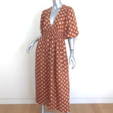 Zimmermann Primrose Puff Sleeve Midi Dress Brown/Pink Polka Dot Linen Size 1