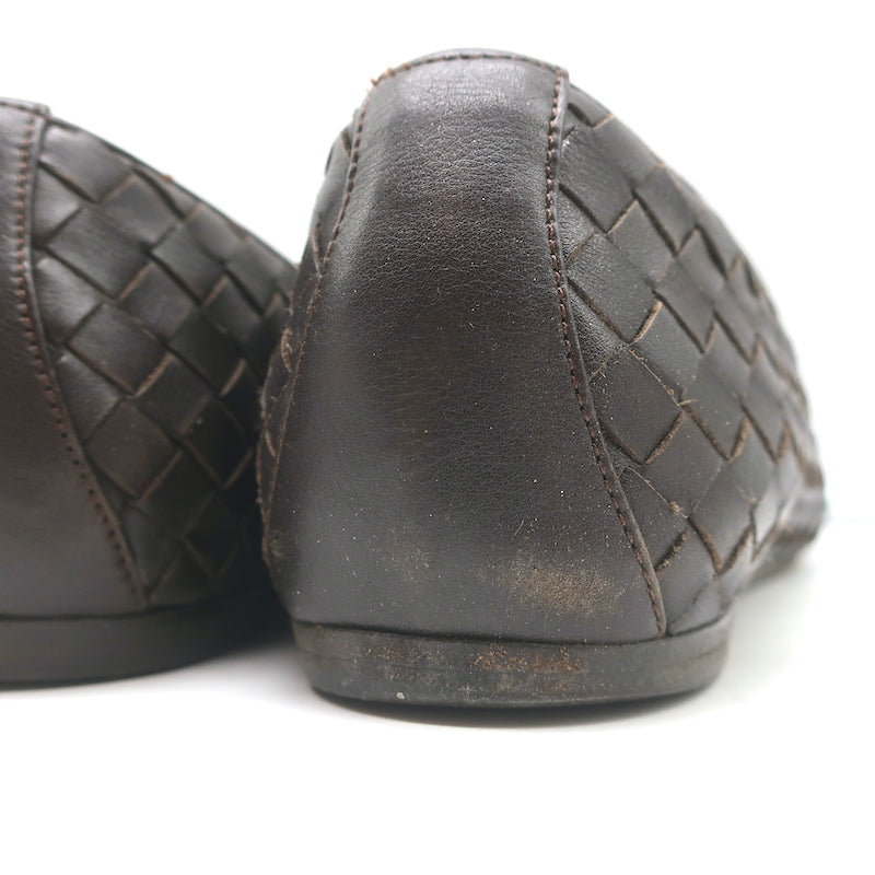 Bottega Veneta Intrecciato Leather Ballet Flats Dark Brown Size 38