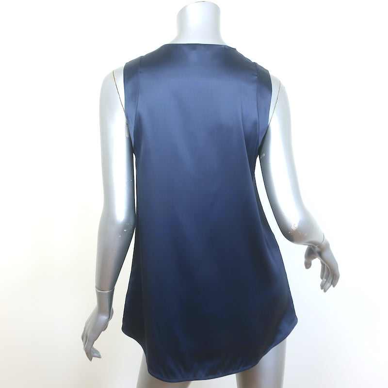 Brunello Cucinelli Stretch Silk Satin Tank Top Navy Size Medium V-Neck Blouse