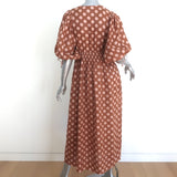 Zimmermann Primrose Puff Sleeve Midi Dress Brown/Pink Polka Dot Linen Size 1