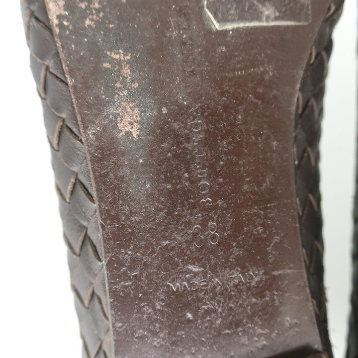 Bottega Veneta Intrecciato Leather Ballet Flats Dark Brown Size 38
