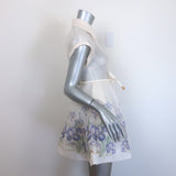 Zimmermann Natura Flip Belted Mini Dress Cream Floral Print Organza Size 0P