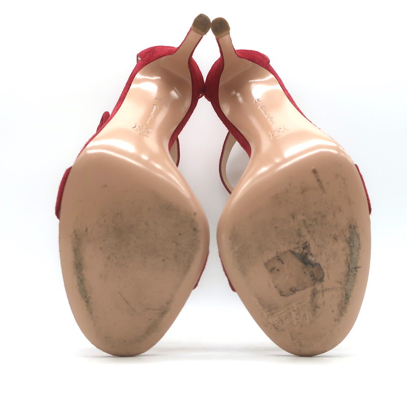 Gianvito Rossi Portofino 105 Ankle Strap Sandals Red Suede Size 37