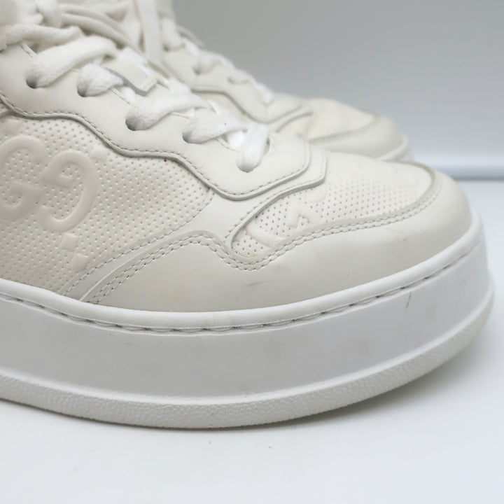 Gucci GG Embossed Low Top Sneakers White Leather Size 38.5