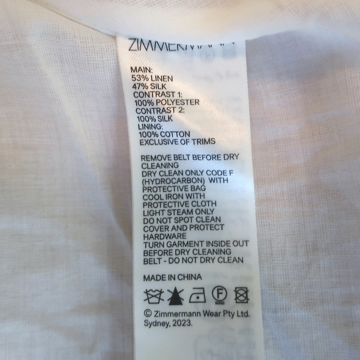 Zimmermann Natura Flip Belted Mini Dress Cream Floral Print Organza Size 0P