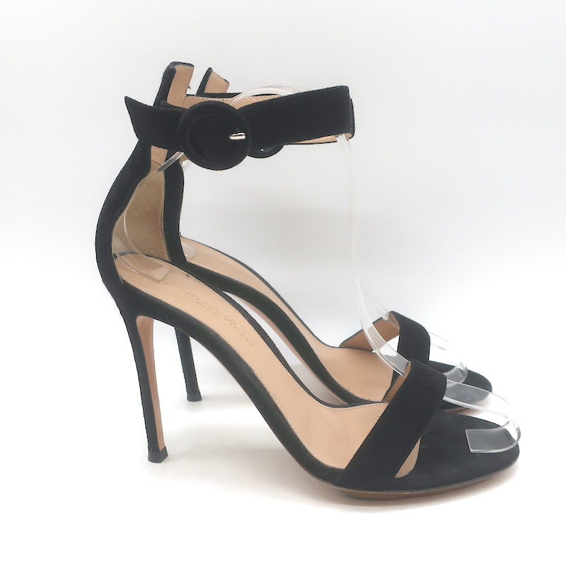 Gianvito Rossi Portofino 105 Ankle Strap Sandals Black Suede Size 37
