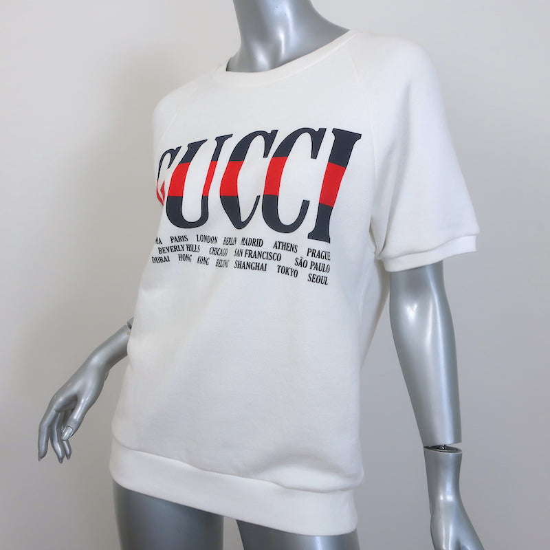 Gucci Cities Short Sleeve Sweatshirt Top White Cotton Size Extra Small