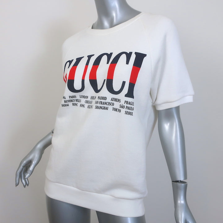 Gucci Cities Short Sleeve Sweatshirt Top White Cotton Size Extra Small