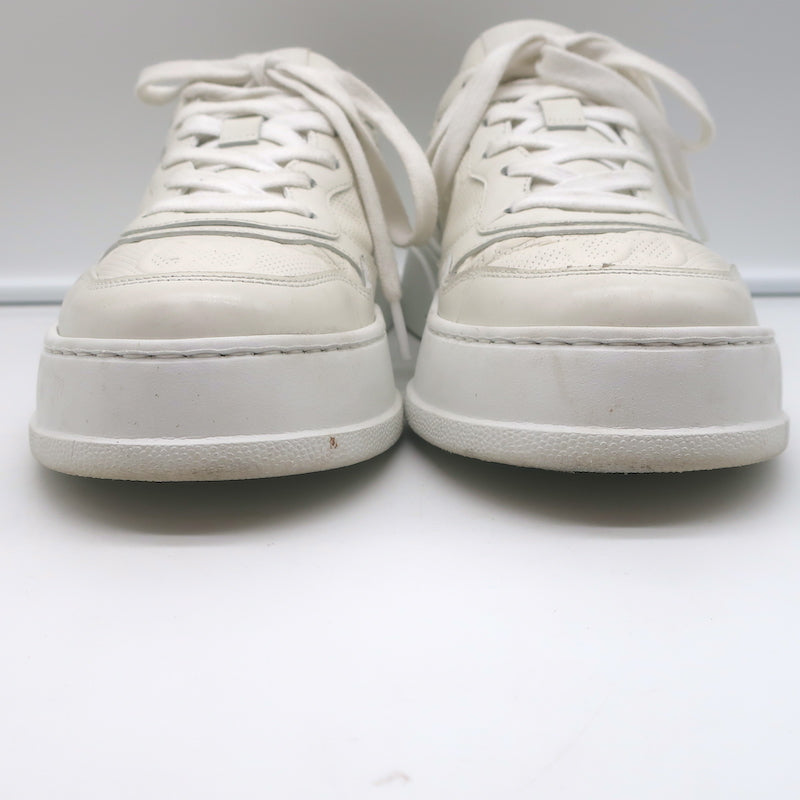 Gucci GG Embossed Low Top Sneakers White Leather Size 38.5