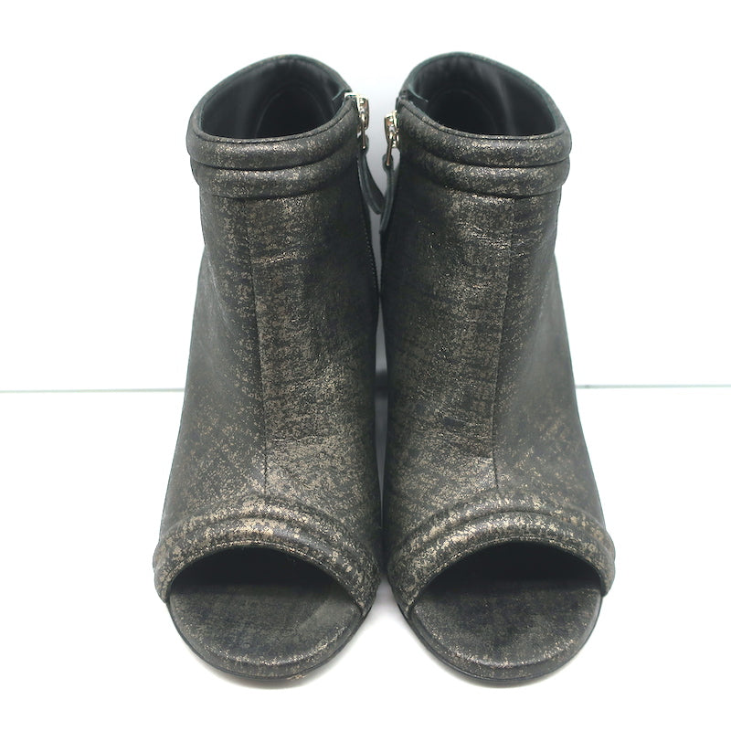 Chanel 16S Quilted Wedge Booties Black/Gold Size 36 Open Toe Ankle Boots
