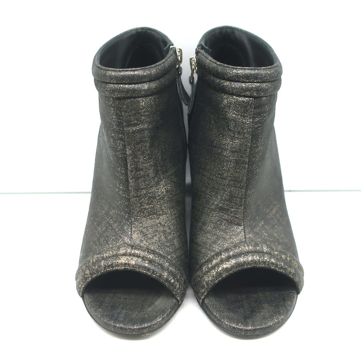 Chanel 16S Quilted Wedge Booties Black/Gold Size 36 Open Toe Ankle Boots