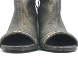 Chanel 16S Quilted Wedge Booties Black/Gold Size 36 Open Toe Ankle Boots