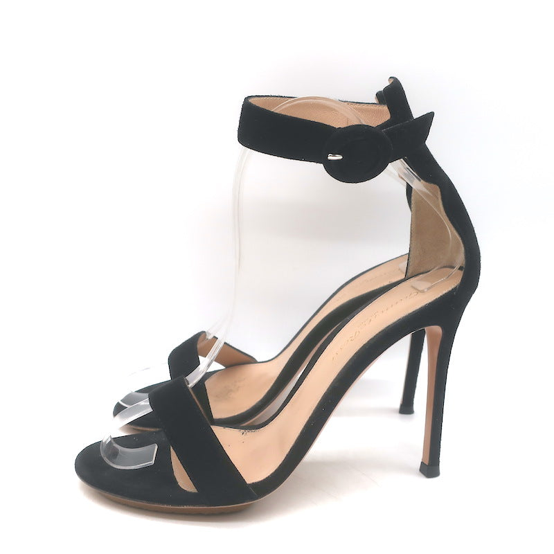 Gianvito Rossi Portofino 105 Ankle Strap Sandals Black Suede Size 37