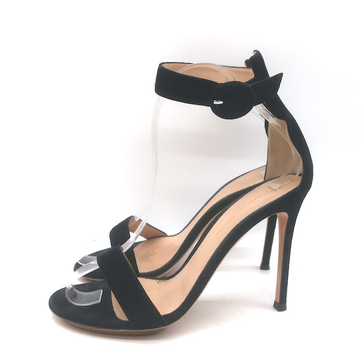 Gianvito Rossi Portofino 105 Ankle Strap Sandals Black Suede Size 37