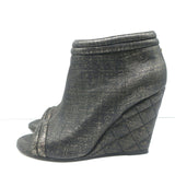 Chanel 16S Quilted Wedge Booties Black/Gold Size 36 Open Toe Ankle Boots