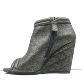 Chanel 16S Quilted Wedge Booties Black/Gold Size 36 Open Toe Ankle Boots