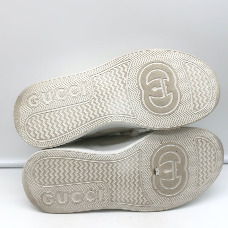 Gucci GG Embossed Low Top Sneakers White Leather Size 38.5