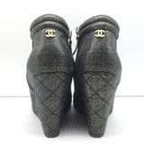Chanel 16S Quilted Wedge Booties Black/Gold Size 36 Open Toe Ankle Boots
