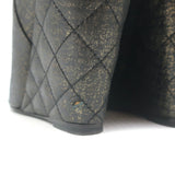 Chanel 16S Quilted Wedge Booties Black/Gold Size 36 Open Toe Ankle Boots