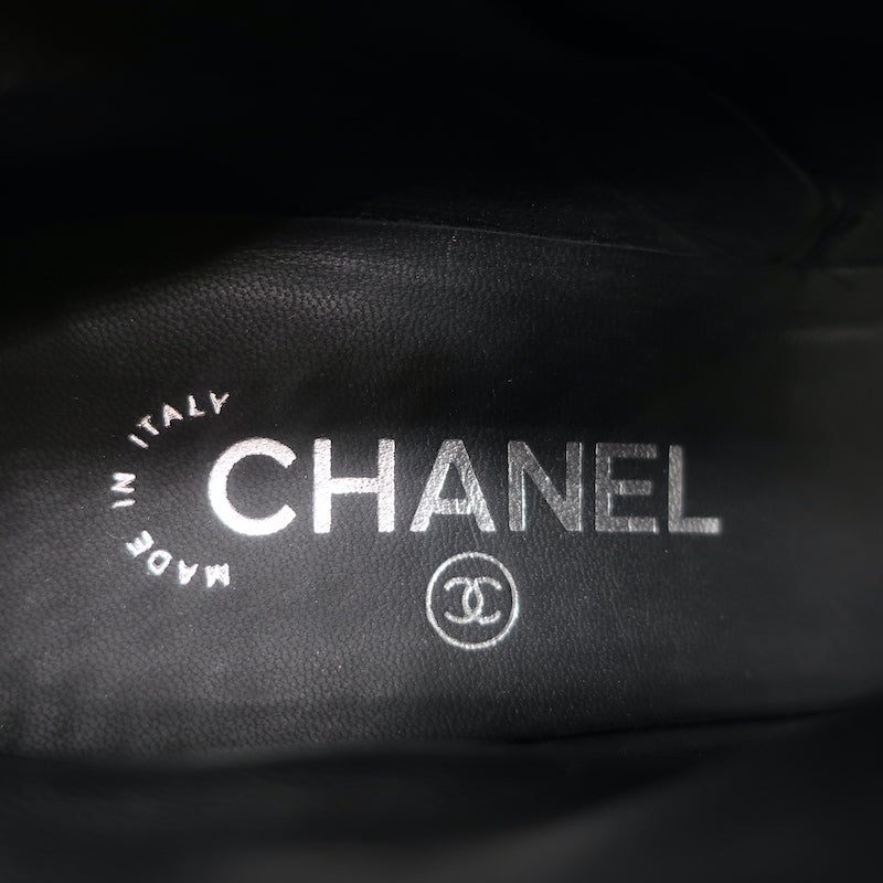 Chanel 16S Quilted Wedge Booties Black/Gold Size 36 Open Toe Ankle Boots